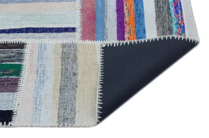 Striped Over Dyed Kilim Patchwork Unique Rug 5'3'' x 7'4'' ft 160 x 223 cm