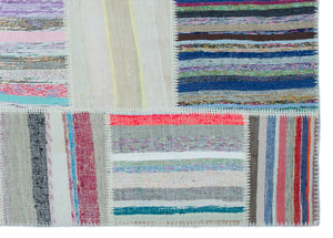 Striped Over Dyed Kilim Patchwork Unique Rug 5'3'' x 7'4'' ft 160 x 223 cm