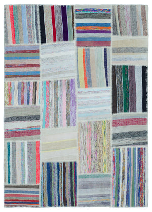 Striped Over Dyed Kilim Patchwork Unique Rug 5'3'' x 7'4'' ft 160 x 223 cm