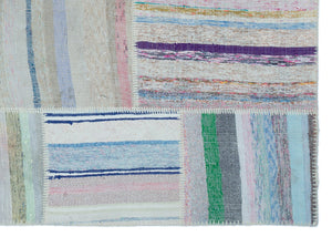Striped Over Dyed Kilim Patchwork Unique Rug 5'3'' x 7'4'' ft 160 x 224 cm