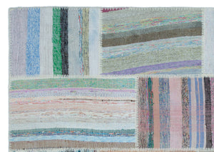 Striped Over Dyed Kilim Patchwork Unique Rug 5'3'' x 7'4'' ft 160 x 224 cm