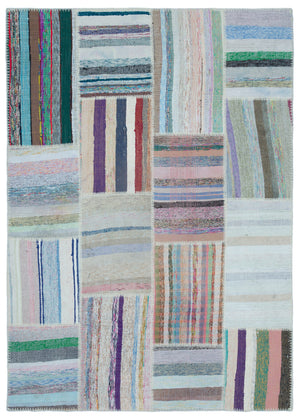 Striped Over Dyed Kilim Patchwork Unique Rug 5'3'' x 7'4'' ft 160 x 224 cm