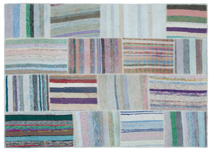 Striped Over Dyed Kilim Patchwork Unique Rug 5'3'' x 7'4'' ft 160 x 224 cm