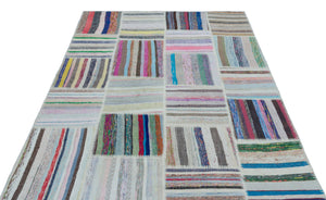 Striped Over Dyed Kilim Patchwork Unique Rug 5'3'' x 7'5'' ft 160 x 227 cm