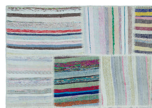 Striped Over Dyed Kilim Patchwork Unique Rug 5'3'' x 7'5'' ft 160 x 227 cm