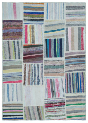 Striped Over Dyed Kilim Patchwork Unique Rug 5'3'' x 7'5'' ft 160 x 225 cm