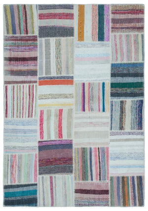 Striped Over Dyed Kilim Patchwork Unique Rug 5'3'' x 7'6'' ft 160 x 228 cm
