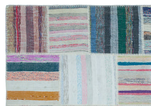 Striped Over Dyed Kilim Patchwork Unique Rug 5'3'' x 7'6'' ft 160 x 228 cm