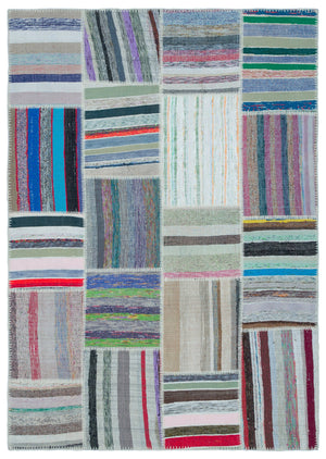 Striped Over Dyed Kilim Patchwork Unique Rug 5'3'' x 7'5'' ft 160 x 225 cm