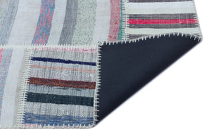 Striped Over Dyed Kilim Patchwork Unique Rug 5'3'' x 7'5'' ft 160 x 226 cm