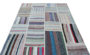 Striped Over Dyed Kilim Patchwork Unique Rug 5'3'' x 7'5'' ft 160 x 226 cm