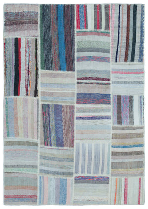 Striped Over Dyed Kilim Patchwork Unique Rug 5'3'' x 7'5'' ft 160 x 226 cm
