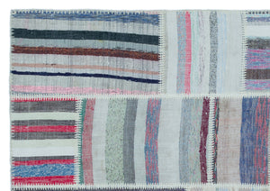 Striped Over Dyed Kilim Patchwork Unique Rug 5'3'' x 7'5'' ft 160 x 226 cm