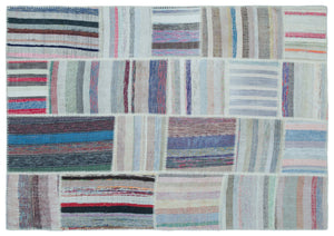 Striped Over Dyed Kilim Patchwork Unique Rug 5'3'' x 7'5'' ft 160 x 226 cm