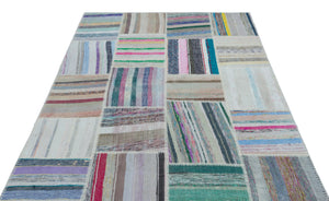Striped Over Dyed Kilim Patchwork Unique Rug 5'3'' x 7'5'' ft 160 x 225 cm