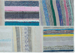 Striped Over Dyed Kilim Patchwork Unique Rug 5'3'' x 7'5'' ft 160 x 225 cm