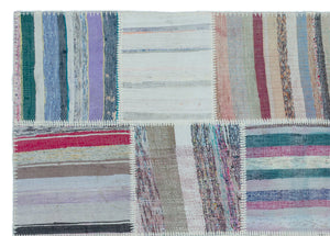 Striped Over Dyed Kilim Patchwork Unique Rug 5'3'' x 7'5'' ft 160 x 225 cm