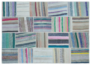 Striped Over Dyed Kilim Patchwork Unique Rug 5'3'' x 7'5'' ft 160 x 225 cm