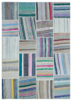 Striped Over Dyed Kilim Patchwork Unique Rug 5'3'' x 7'5'' ft 160 x 225 cm