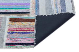 Striped Over Dyed Kilim Patchwork Unique Rug 5'3'' x 7'5'' ft 160 x 225 cm