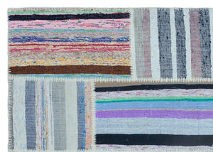 Striped Over Dyed Kilim Patchwork Unique Rug 5'3'' x 7'5'' ft 160 x 225 cm