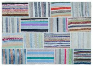 Striped Over Dyed Kilim Patchwork Unique Rug 5'3'' x 7'5'' ft 160 x 225 cm