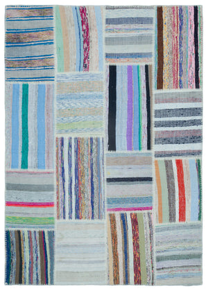 Striped Over Dyed Kilim Patchwork Unique Rug 5'3'' x 7'5'' ft 160 x 225 cm