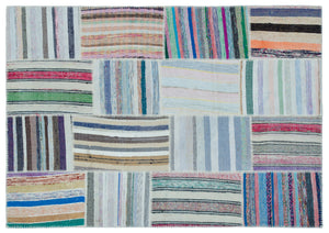 Striped Over Dyed Kilim Patchwork Unique Rug 5'3'' x 7'5'' ft 160 x 226 cm