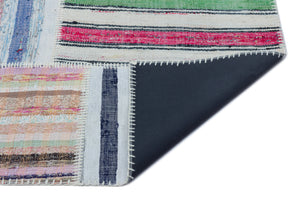 Striped Over Dyed Kilim Patchwork Unique Rug 5'3'' x 7'5'' ft 160 x 226 cm