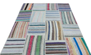 Striped Over Dyed Kilim Patchwork Unique Rug 5'3'' x 7'5'' ft 160 x 226 cm