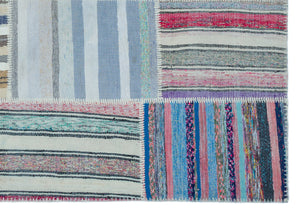Striped Over Dyed Kilim Patchwork Unique Rug 5'3'' x 7'5'' ft 160 x 226 cm
