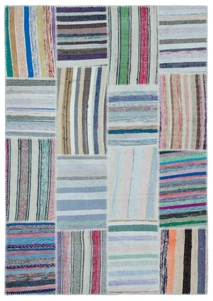 Striped Over Dyed Kilim Patchwork Unique Rug 5'3'' x 7'5'' ft 160 x 226 cm