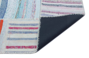 Striped Over Dyed Kilim Patchwork Unique Rug 5'3'' x 7'7'' ft 160 x 230 cm