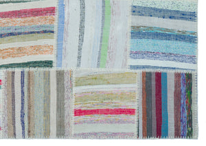 Striped Over Dyed Kilim Patchwork Unique Rug 5'3'' x 7'7'' ft 160 x 230 cm