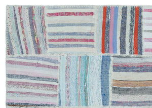 Striped Over Dyed Kilim Patchwork Unique Rug 5'3'' x 7'7'' ft 160 x 230 cm