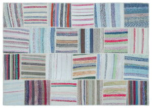 Striped Over Dyed Kilim Patchwork Unique Rug 5'3'' x 7'7'' ft 160 x 230 cm