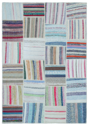 Striped Over Dyed Kilim Patchwork Unique Rug 5'3'' x 7'7'' ft 160 x 230 cm