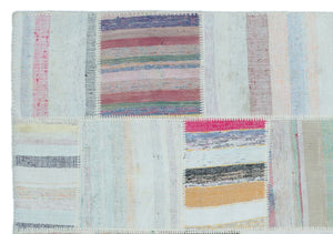 Striped Over Dyed Kilim Patchwork Unique Rug 5'3'' x 7'7'' ft 160 x 230 cm