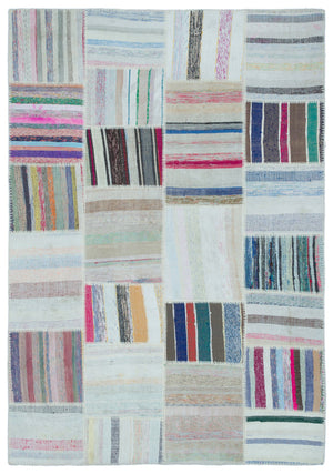 Striped Over Dyed Kilim Patchwork Unique Rug 5'3'' x 7'7'' ft 160 x 230 cm