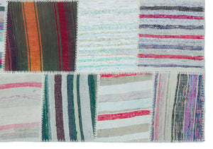 Striped Over Dyed Kilim Patchwork Unique Rug 5'3'' x 7'5'' ft 160 x 225 cm
