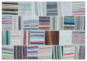 Striped Over Dyed Kilim Patchwork Unique Rug 5'3'' x 7'5'' ft 160 x 225 cm