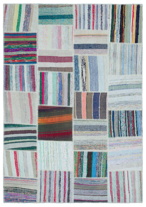 Striped Over Dyed Kilim Patchwork Unique Rug 5'3'' x 7'5'' ft 160 x 225 cm