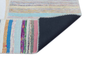 Striped Over Dyed Kilim Patchwork Unique Rug 5'3'' x 7'5'' ft 160 x 225 cm