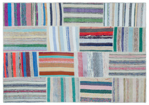 Striped Over Dyed Kilim Patchwork Unique Rug 5'3'' x 7'5'' ft 160 x 225 cm