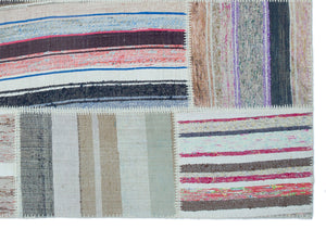 Striped Over Dyed Kilim Patchwork Unique Rug 5'3'' x 7'7'' ft 160 x 230 cm