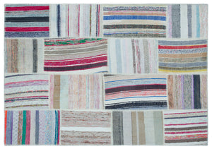 Striped Over Dyed Kilim Patchwork Unique Rug 5'3'' x 7'7'' ft 160 x 230 cm