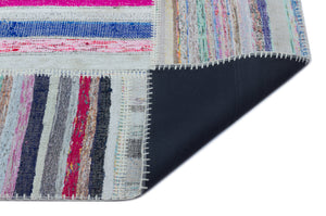 Striped Over Dyed Kilim Patchwork Unique Rug 5'3'' x 7'5'' ft 160 x 226 cm