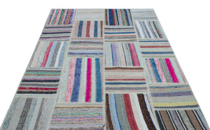 Striped Over Dyed Kilim Patchwork Unique Rug 5'3'' x 7'5'' ft 160 x 226 cm