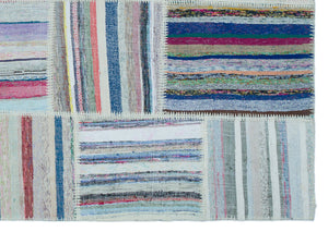 Striped Over Dyed Kilim Patchwork Unique Rug 5'3'' x 7'5'' ft 160 x 226 cm