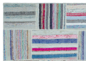 Striped Over Dyed Kilim Patchwork Unique Rug 5'3'' x 7'5'' ft 160 x 226 cm
